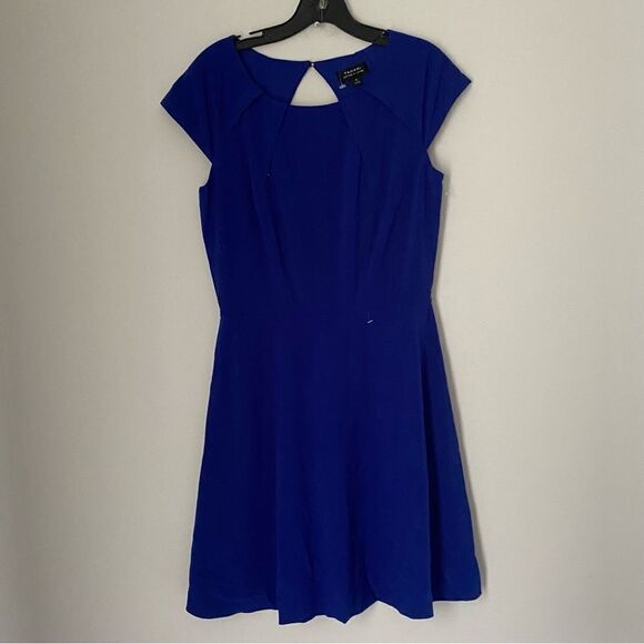 Tahari ASL Women’s Round Neck Cap Sleeve Key Hole Back Mini A Line Dress Blue 6 - Picture 1 of 3
